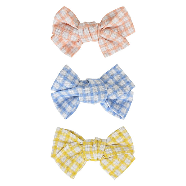 Chequered Bow Hair Clips [Set of 6] Yellow Blue Orange