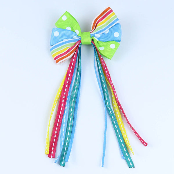 Bow Tassels Hair Clip - Green & Blue