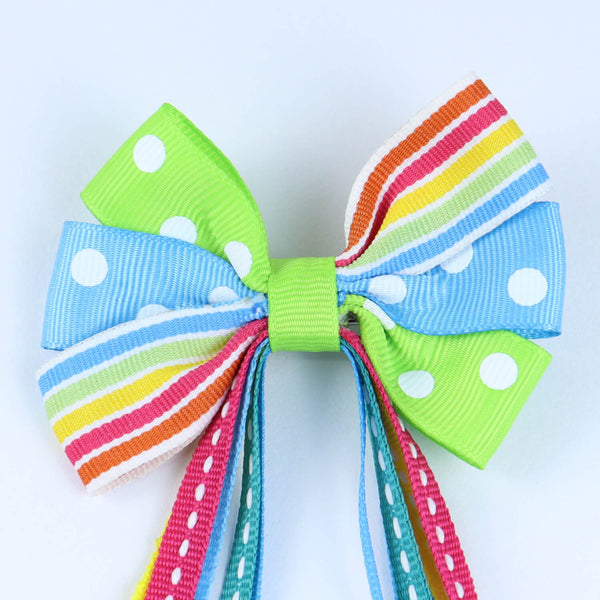 Bow Tassels Hair Clip - Green & Blue