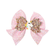 Load image into Gallery viewer, Unicorn Glitter Bow Hair Clip
