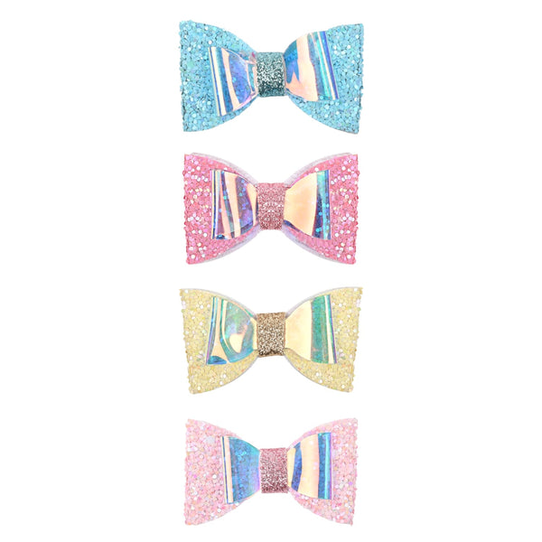 Glitter Bow Hair Clips - Set of 4