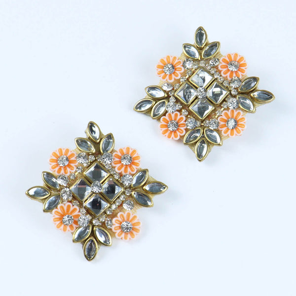 Floral Butti Ethnic Hair Clips for Girls Set of 2 Orange