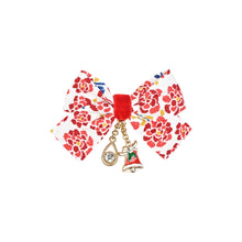 Load image into Gallery viewer, Christmas Charms Fabric Bow Hair Clip Red
