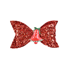Load image into Gallery viewer, Christmas Bell Glitter Bow Hair Clip Red
