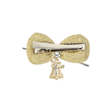 Load image into Gallery viewer, Christmas Charm Fabric Bow Hair Clips - Set of 2 Gold
