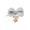 Diamond Stone Charms Fabric Bow Hair Clips - Set of 2 Silver