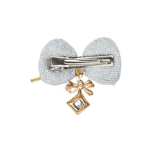Load image into Gallery viewer, Diamond Stone Charms Fabric Bow Hair Clips - Set of 2 Silver
