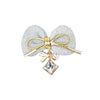Diamond Stone Charms Fabric Bow Hair Clips - Set of 2 Silver