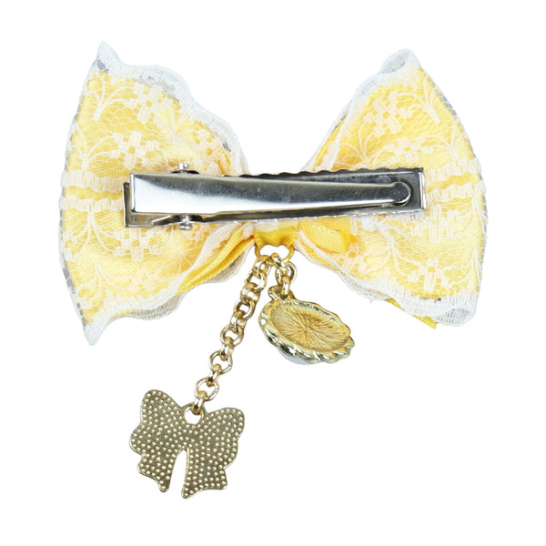 Hanging Charms Bow Hair Clip - Yellow