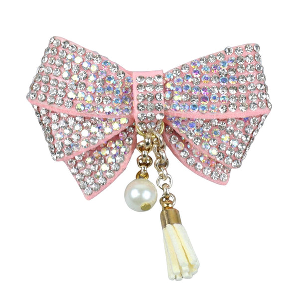 Hanging Charms Glitter Bow Hair Clip - Pink