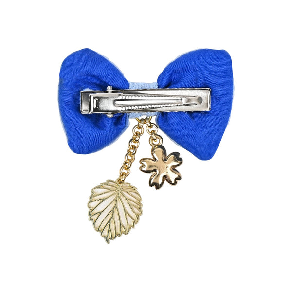 Floral Charm Bow Hair Clips - Set of 2 - Blue Green