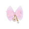 Floral Charm Glitter Bow Hair Clips - Set of 2 - Pink Yellow