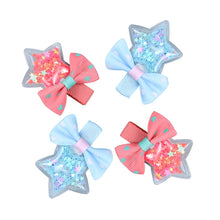 Load image into Gallery viewer, Star Sequin Bow Hair Clips - Set of 4 - Red Blue
