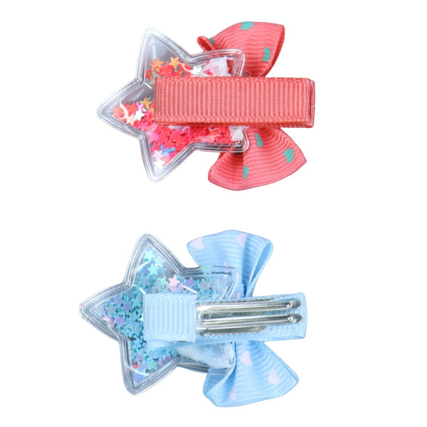 Star Sequin Bow Hair Clips - Set of 4 - Red Blue