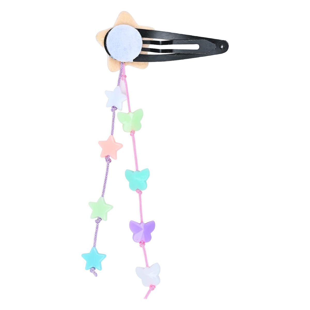 Glitter Star Beaded Tassels Tic Tac Hair Clips - Set of 2 - Pink Purple Green
