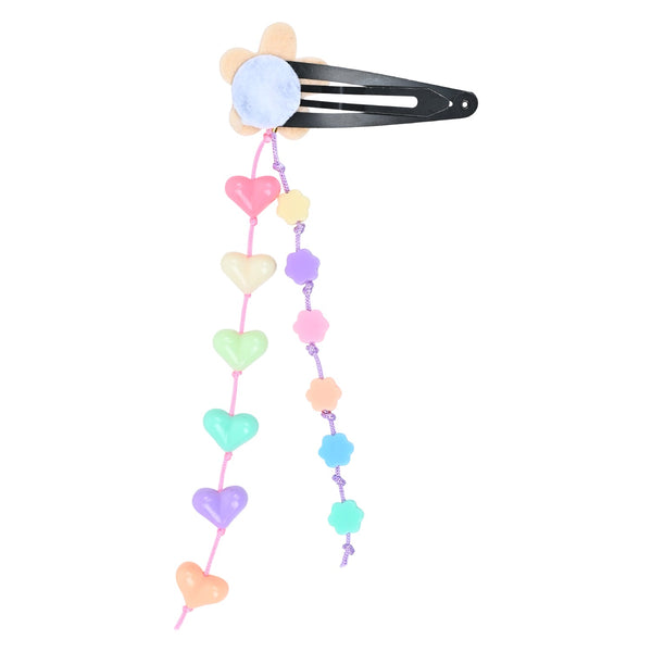 Glitter Star Hearts Beaded Tassels Tic Tac Hair Clips - Set of 2 - Pink Purple Orange