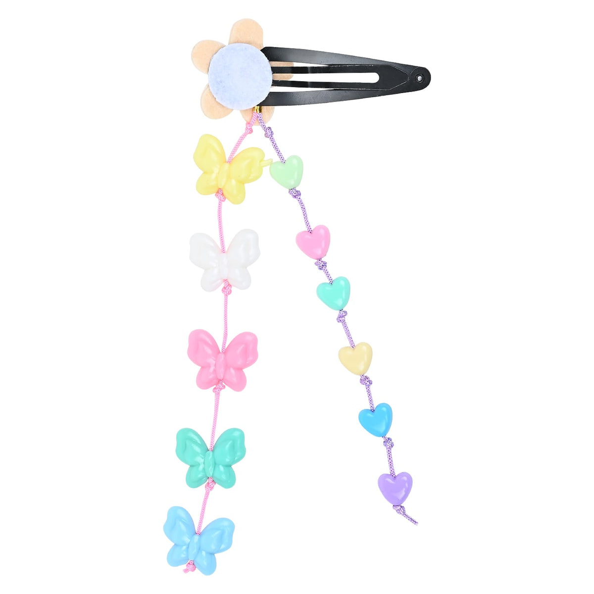 Glitter Star Butterfly Beaded Tassels Tic Tac Hair Clips - Set of 2 - Pink Purple Blue Yellow