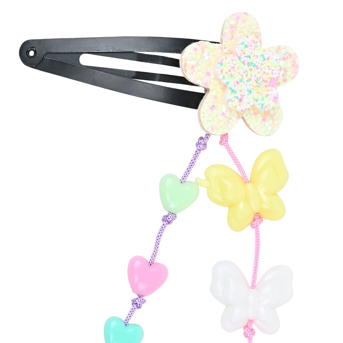 Glitter Star Butterfly Beaded Tassels Tic Tac Hair Clips - Set of 2 - Pink Purple Blue Yellow