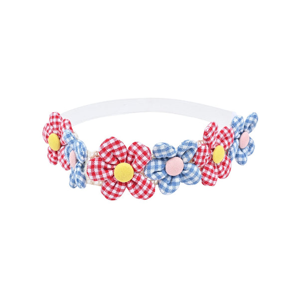 Chequered Florals Soft Head Band - Red Blue
