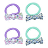 Floral Bow Hair Ties - Set of 4 - Blue Green, Purple