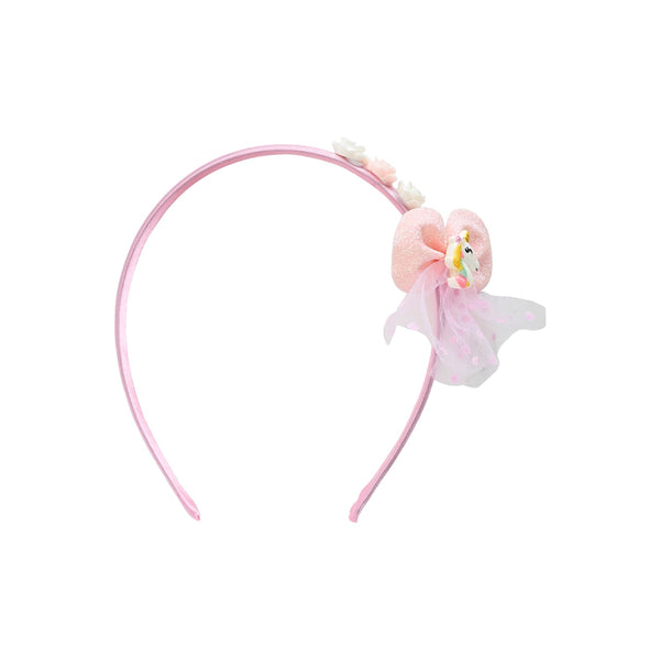 Unicorn Floral Charms Bow Hair Band - Pink