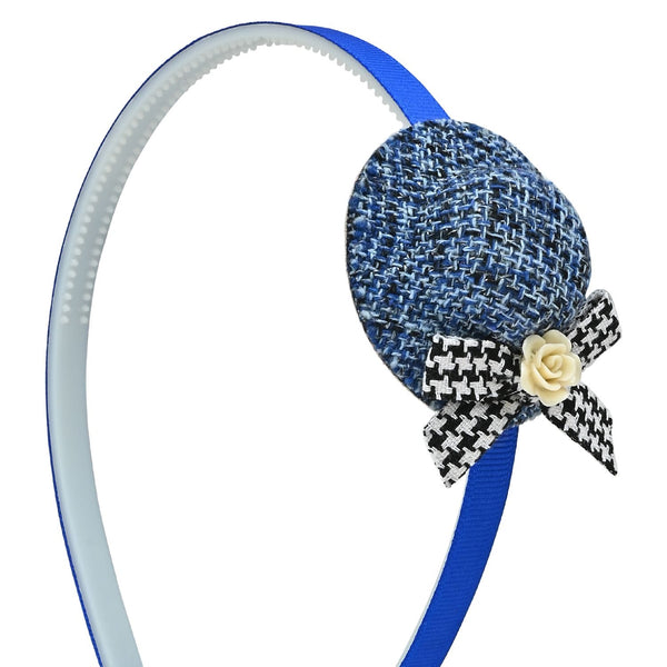 Denim Cap Bow Hair Band - Blue