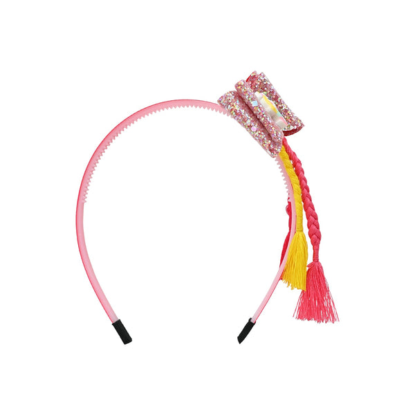 Unicorn Charm Braided Tassels Hair Band - Pink