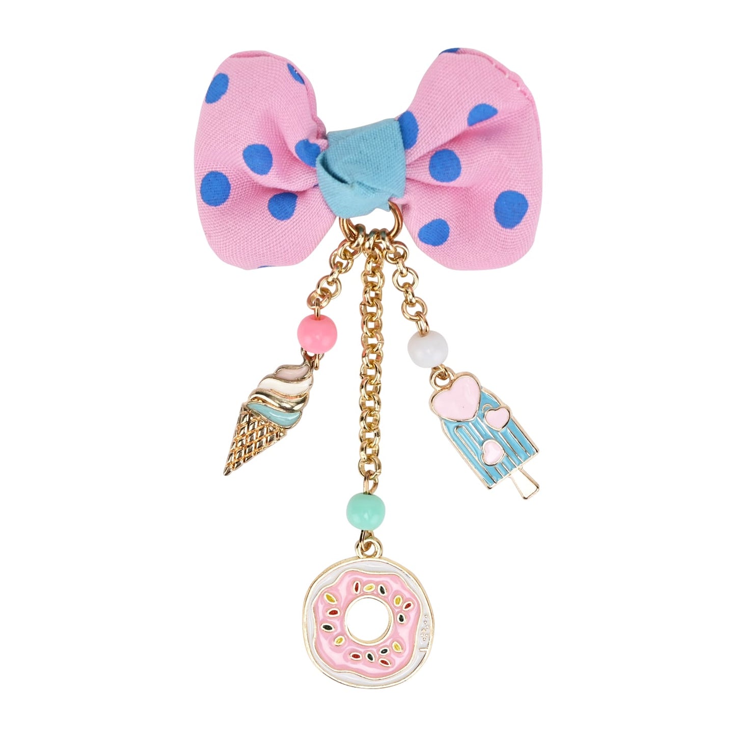 Hanging Charms Polka Dot Bow Hair Clip