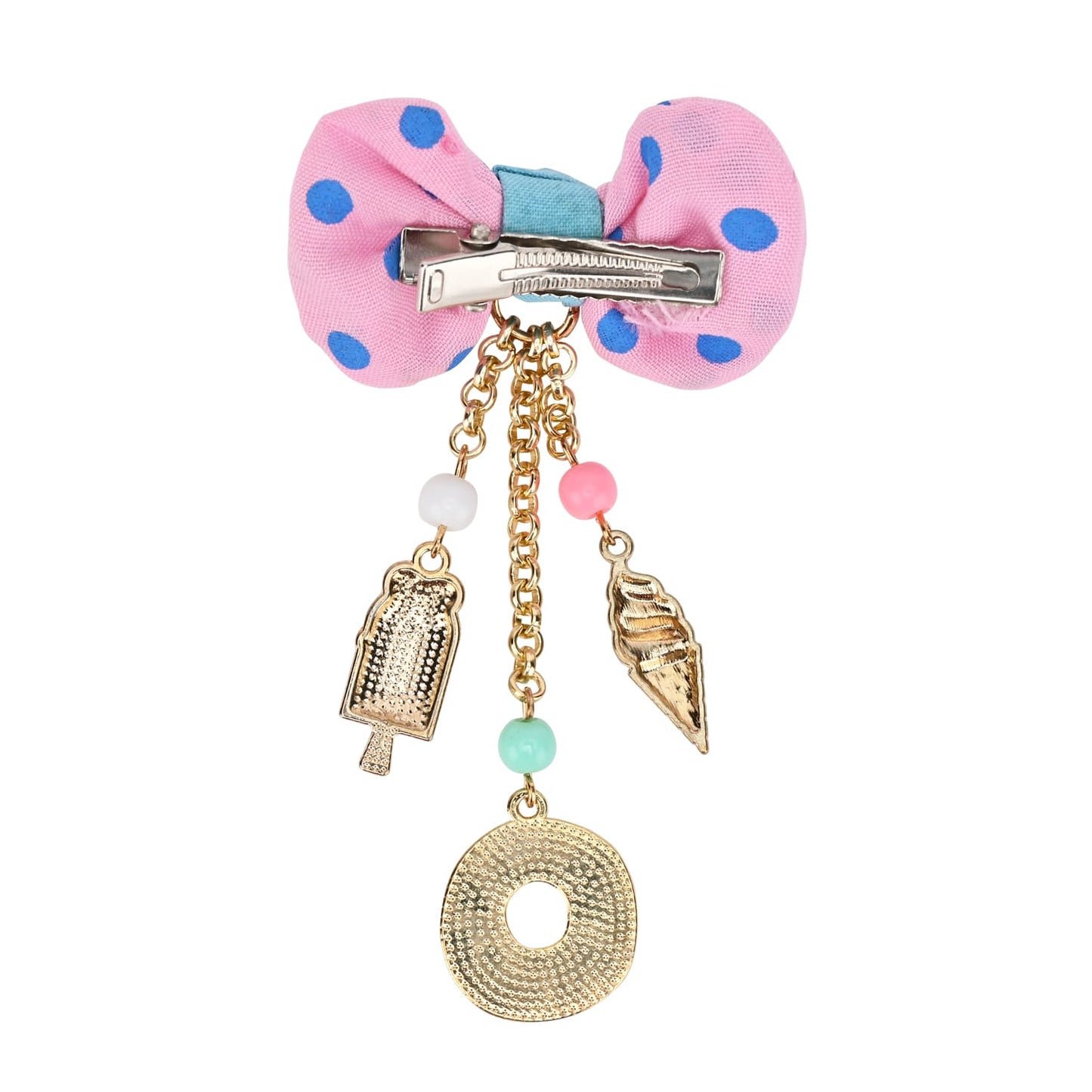Hanging Charms Polka Dot Bow Hair Clip