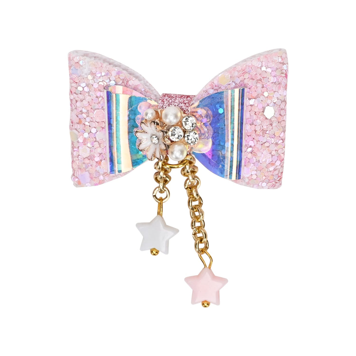 Glitter Bows Floral Charms Hair Clip - Set of 2