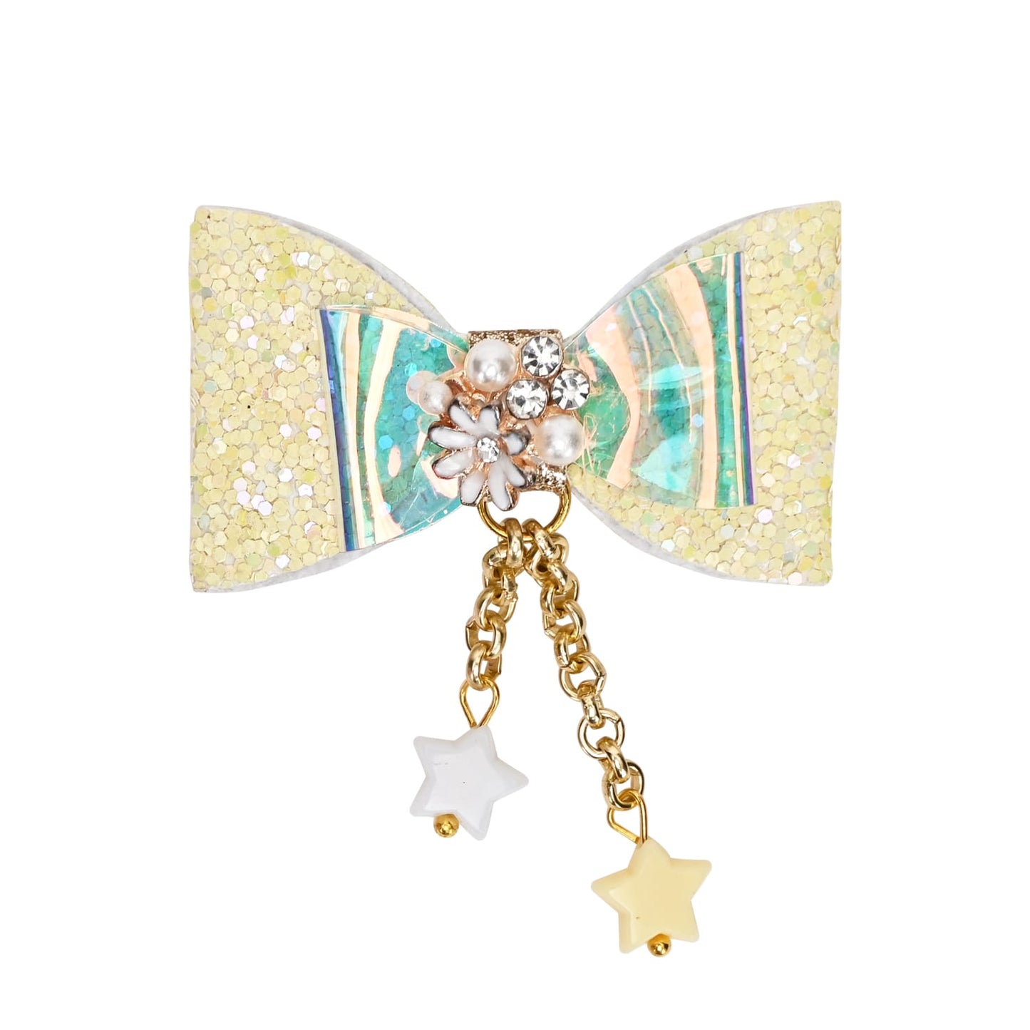 Glitter Bows Floral Charms Hair Clip - Set of 2