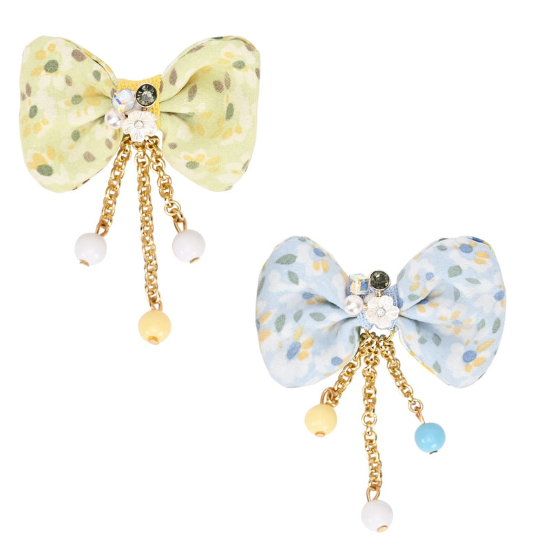 Floral Bows Tassels Hair Clip - Set of 2
