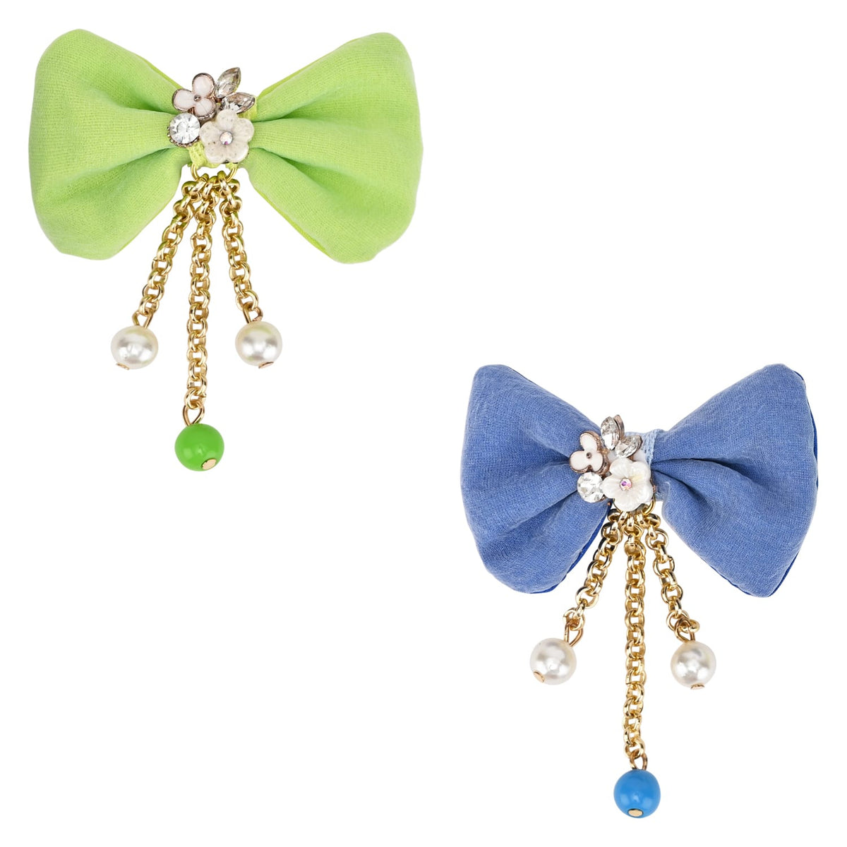 Floral Charm Bow Hair Clips - Set of 2