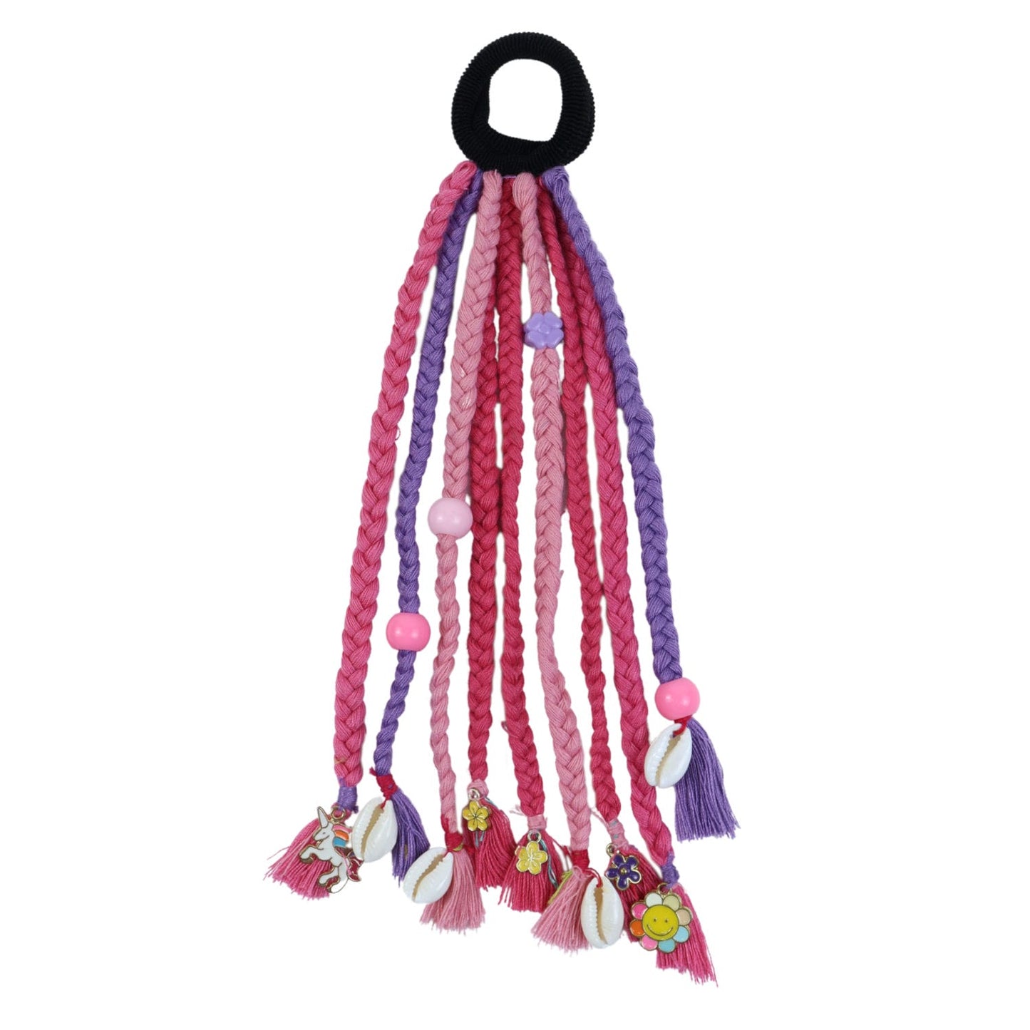 Boho Style Braided Hair Tie Unicorn Smiley Charms