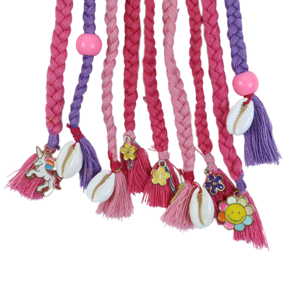 Boho Style Braided Hair Tie Unicorn Smiley Charms