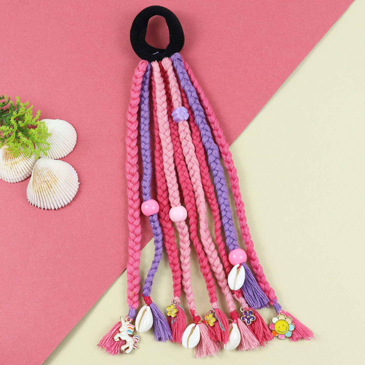 Boho Style Braided Hair Tie Unicorn Smiley Charms