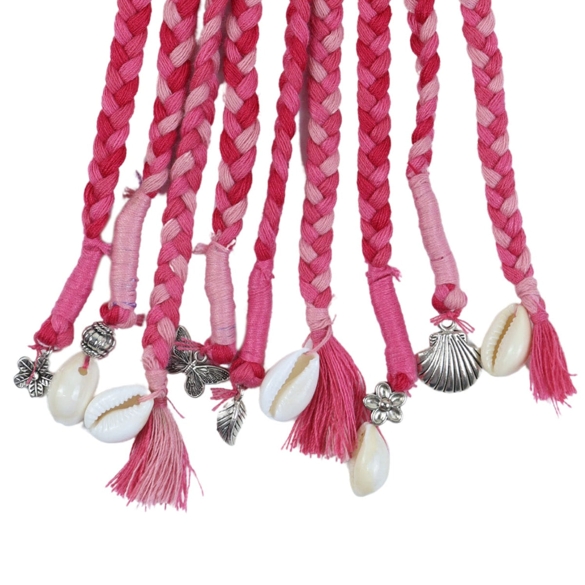 Boho Style Braided Hair Tie Silver Charms