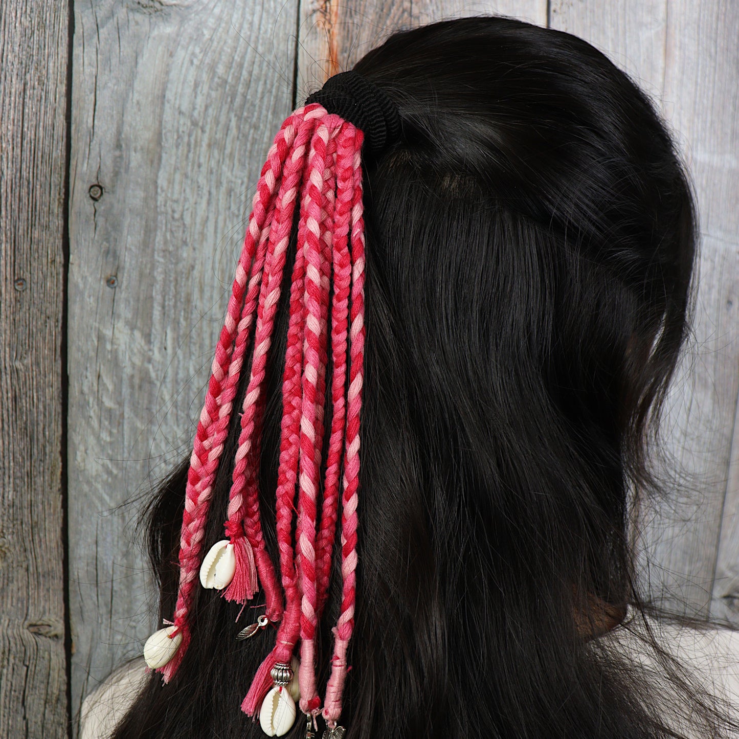 Boho Style Braided Hair Tie Silver Charms