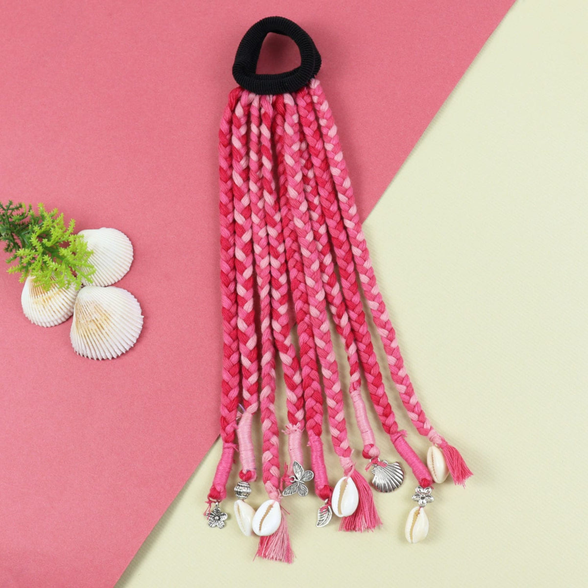 Boho Style Braided Hair Tie Silver Charms