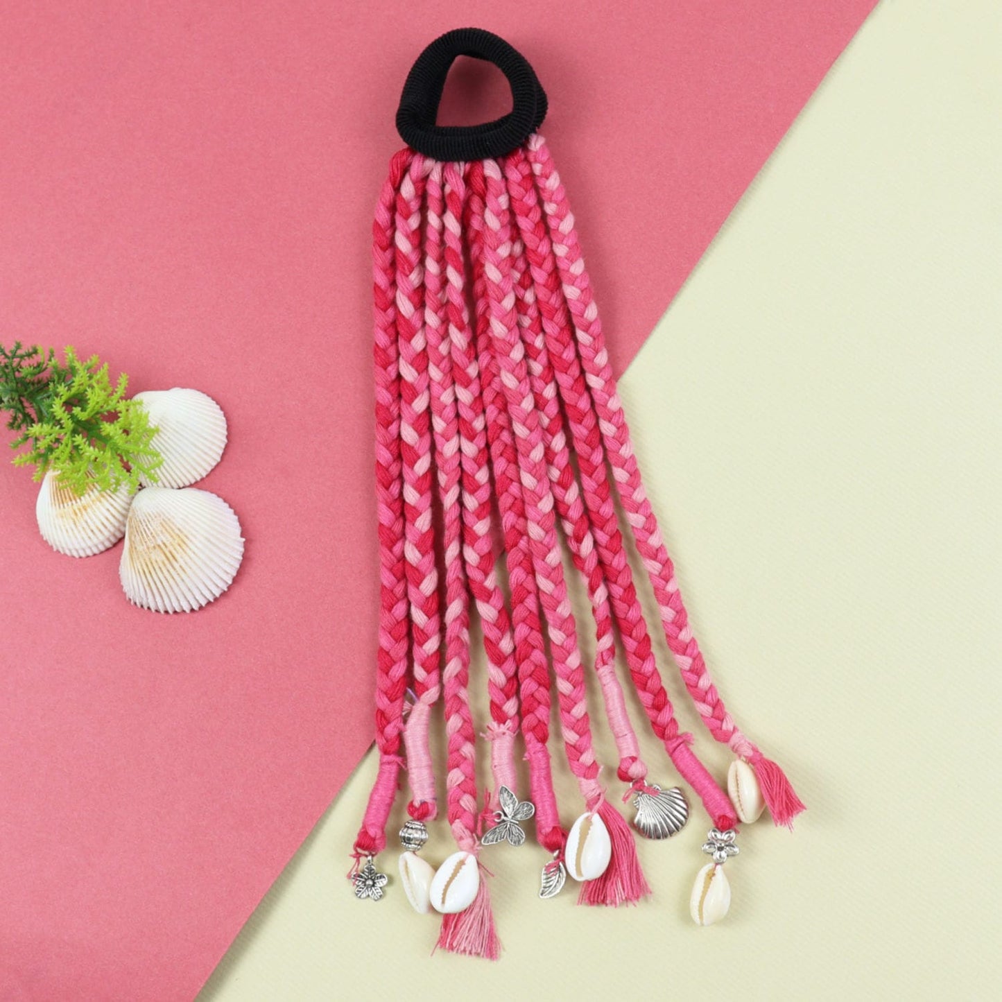 Boho Style Braided Hair Tie Silver Charms