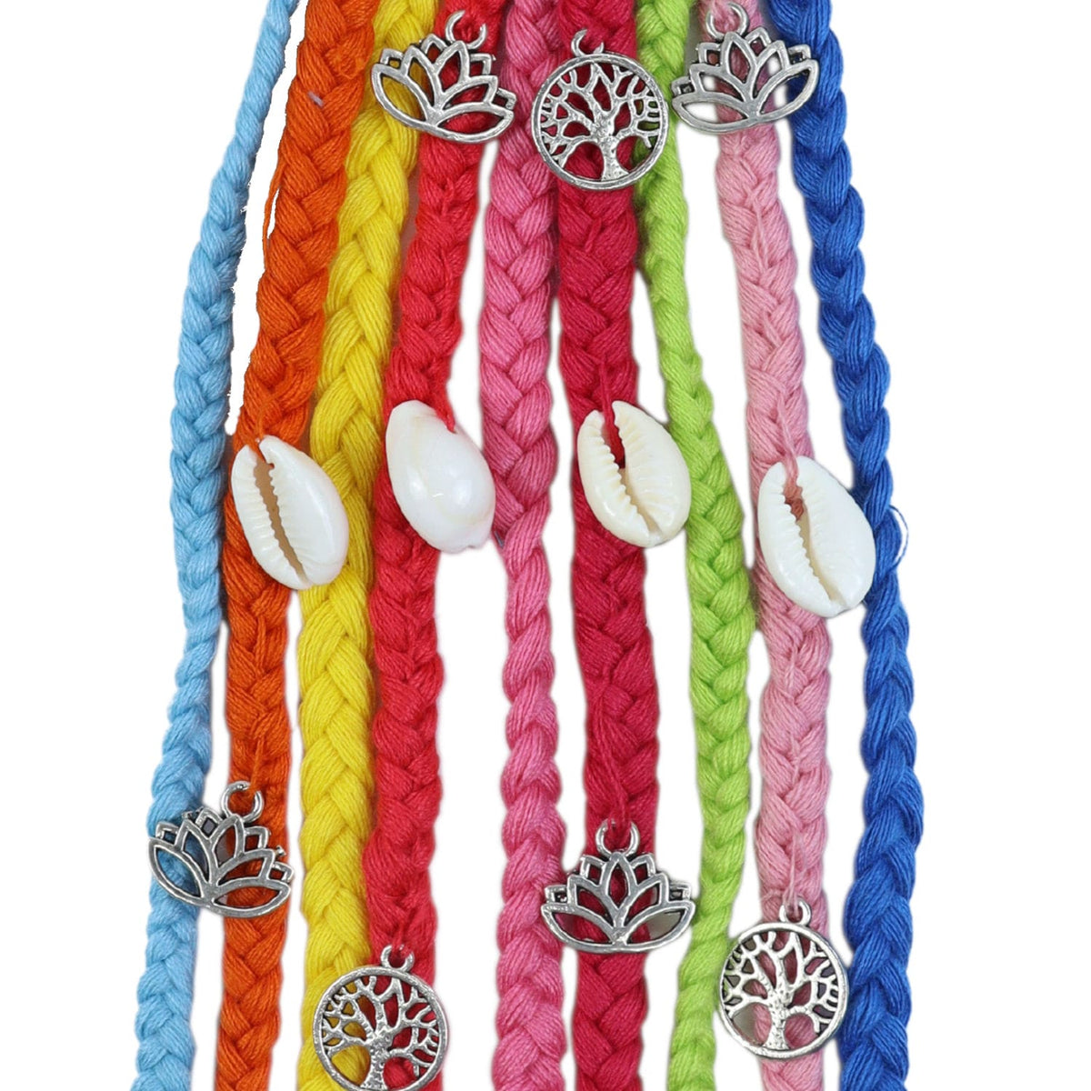 Boho Style Braided Hair Tie Tree of Life Charms [Multi-Colour]
