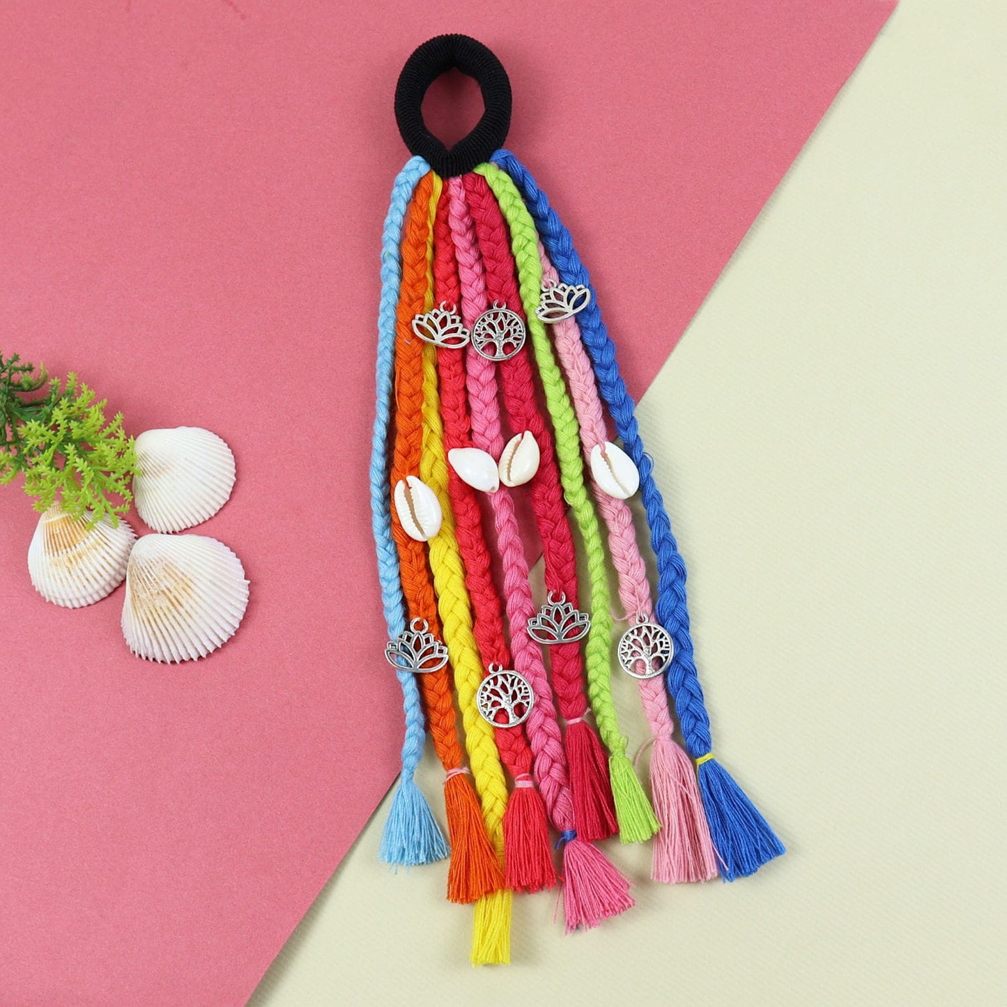 Boho Style Braided Hair Tie Tree of Life Charms [Multi-Colour]