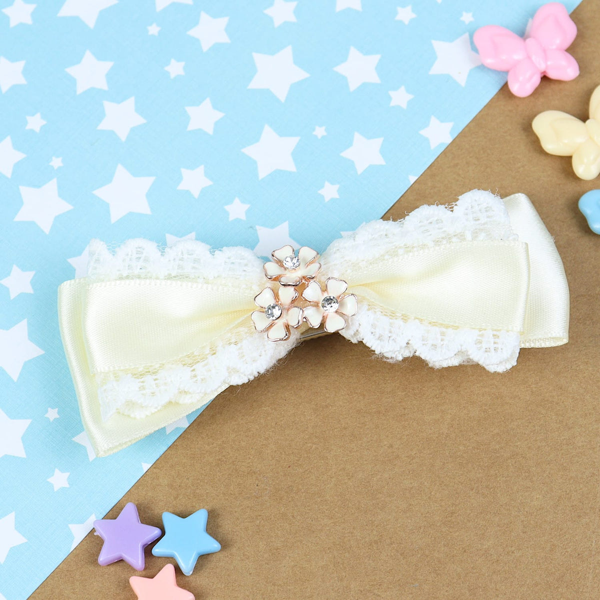 Floral Charm Bow Hair Clip