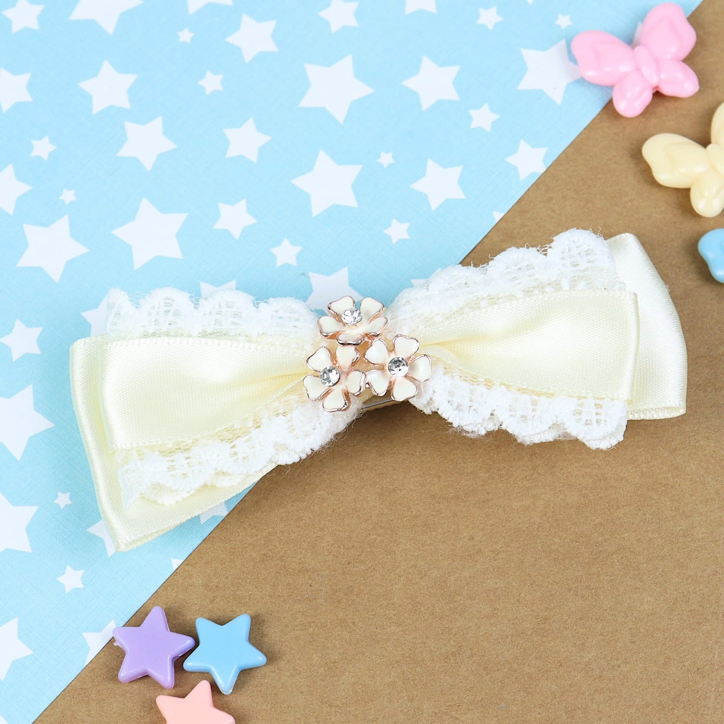 Floral Charm Bow Hair Clip
