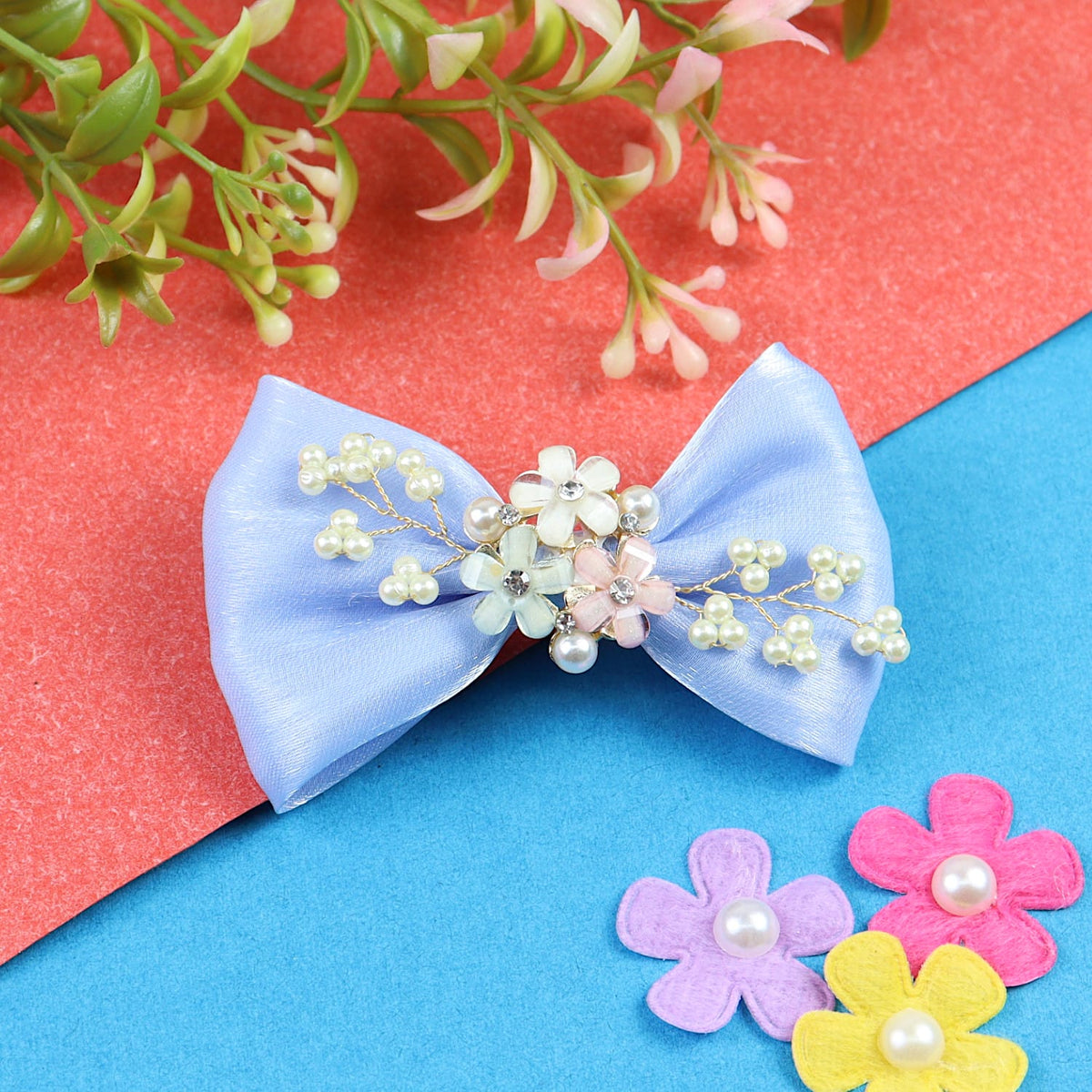 Floral Charms Bow Hair Clip