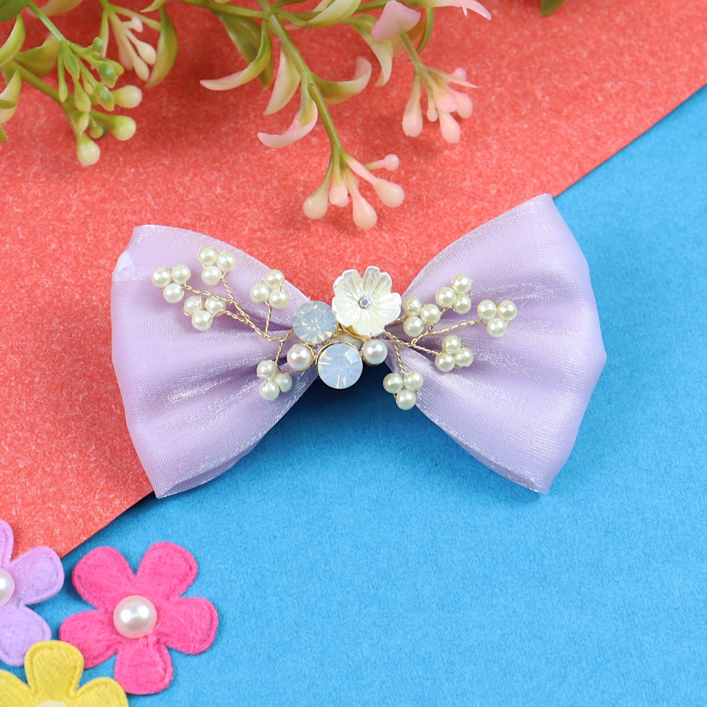 Floral Charms Bow Hair Clip