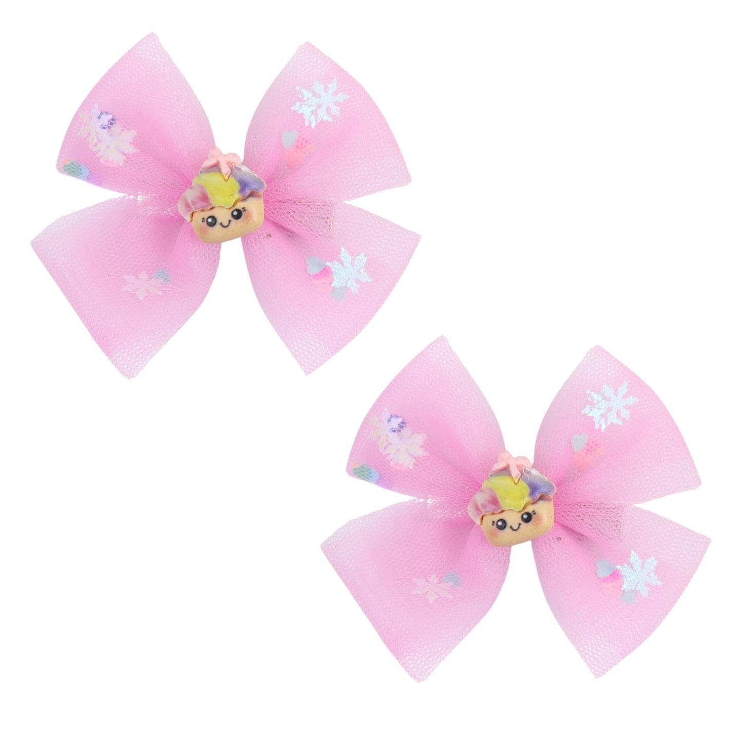Smiley Face Charm Set of 2 Bow Hair Clips