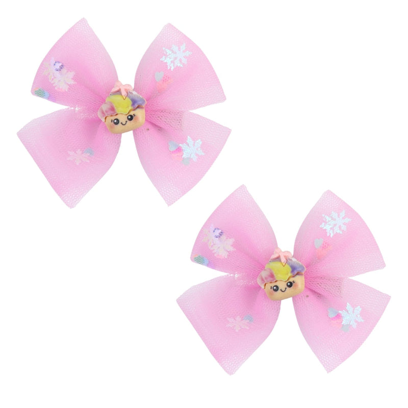 Smiley Face Charm Set of 2 Bow Hair Clips