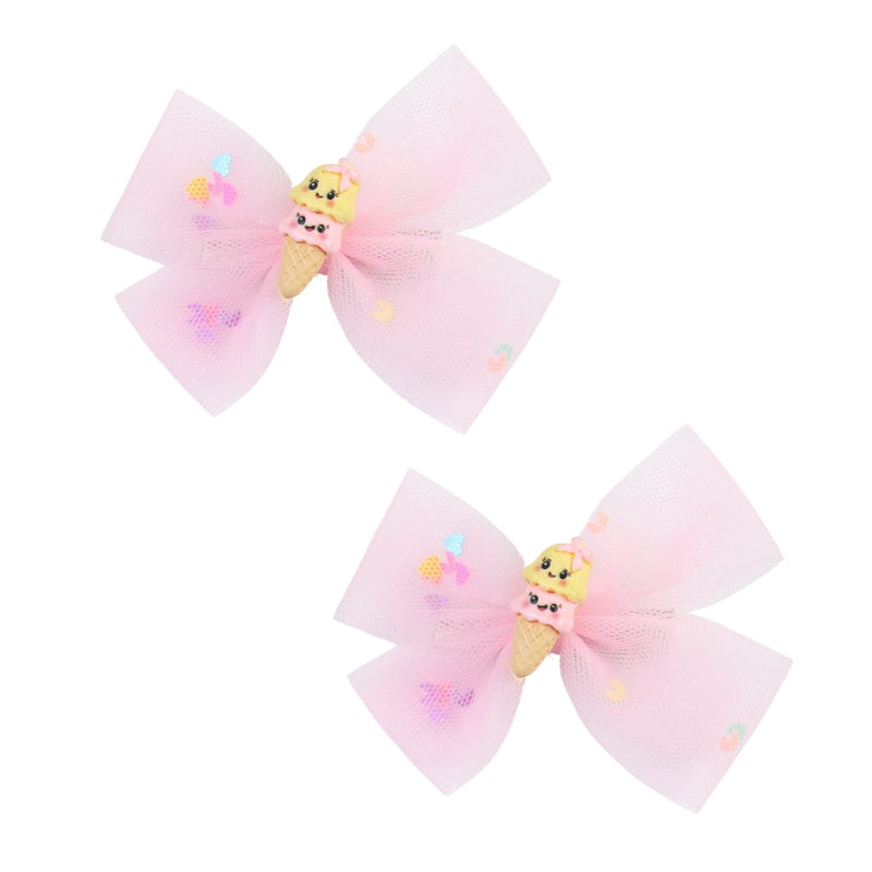 Smiling Ice-Cream Charm Set of 2 Bow Hair Clips