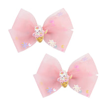 Load image into Gallery viewer, Unicorn Ice-Cream Charm Set of 2 Bow Hair Clips
